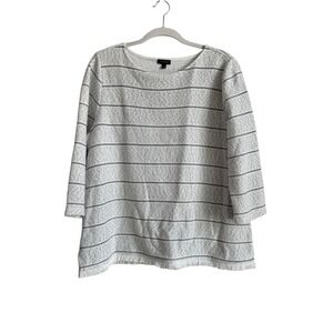 Talbots Women's Size Large 3/4 Sleeve Fringe Hem Sweater Top White Black Stripes